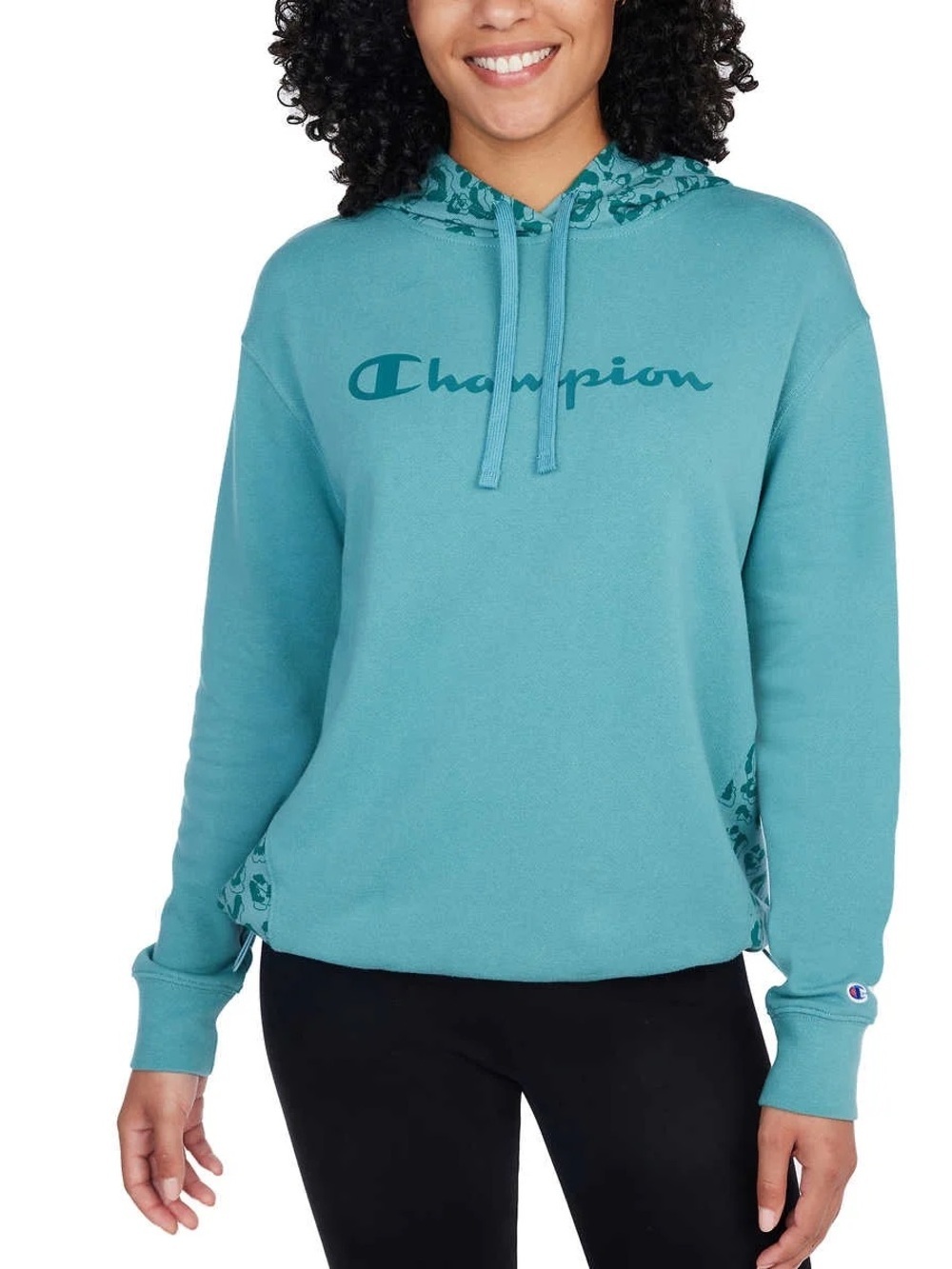 Champion Teal Blue Pullover Hoodie with Logo Large